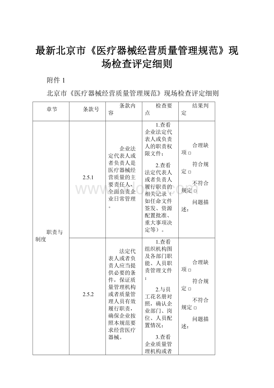 最新北京市《医疗器械经营质量管理规范》现场检查评定细则.docx_第1页