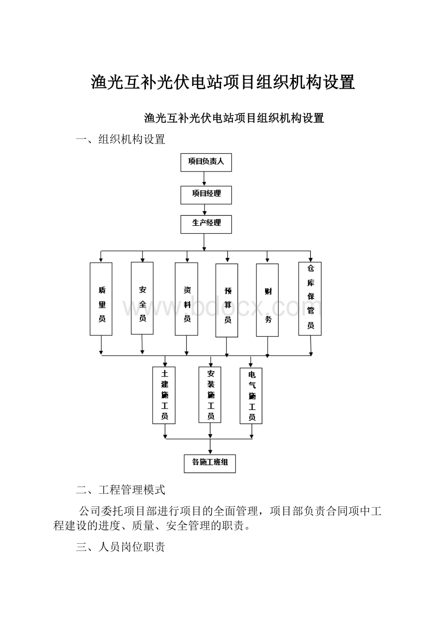 渔光互补光伏电站项目组织机构设置.docx