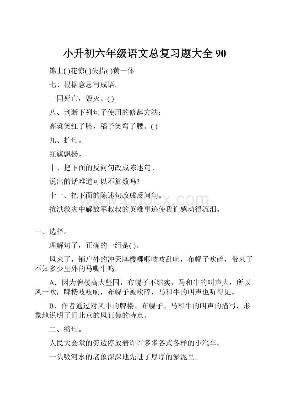 小升初六年级语文总复习题大全90.docx