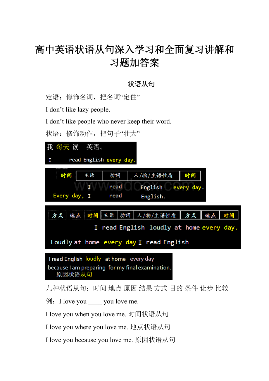 高中英语状语从句深入学习和全面复习讲解和习题加答案.docx