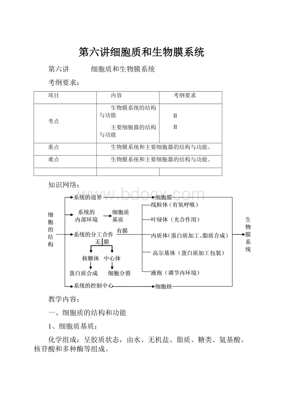 第六讲细胞质和生物膜系统.docx