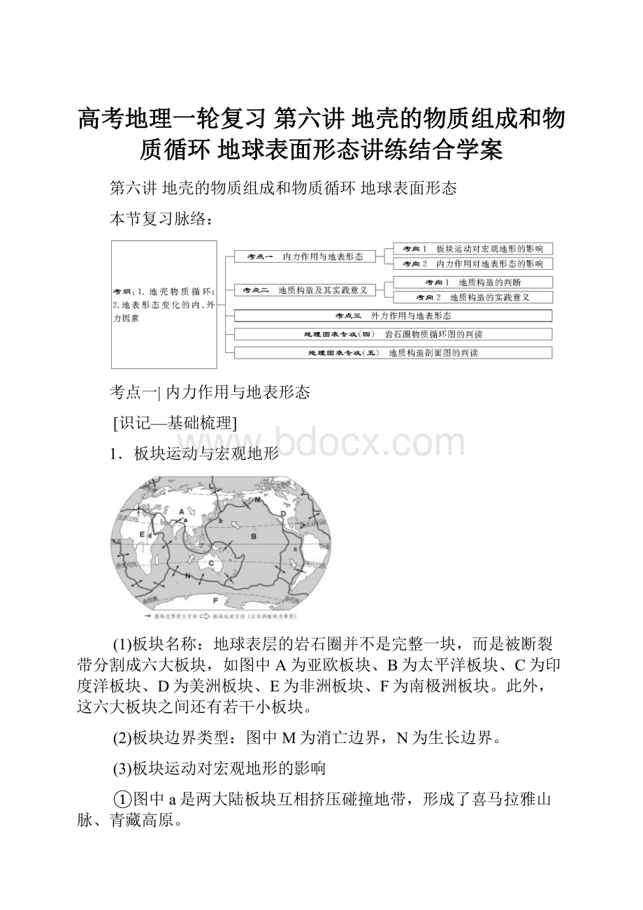 高考地理一轮复习 第六讲 地壳的物质组成和物质循环 地球表面形态讲练结合学案.docx_第1页