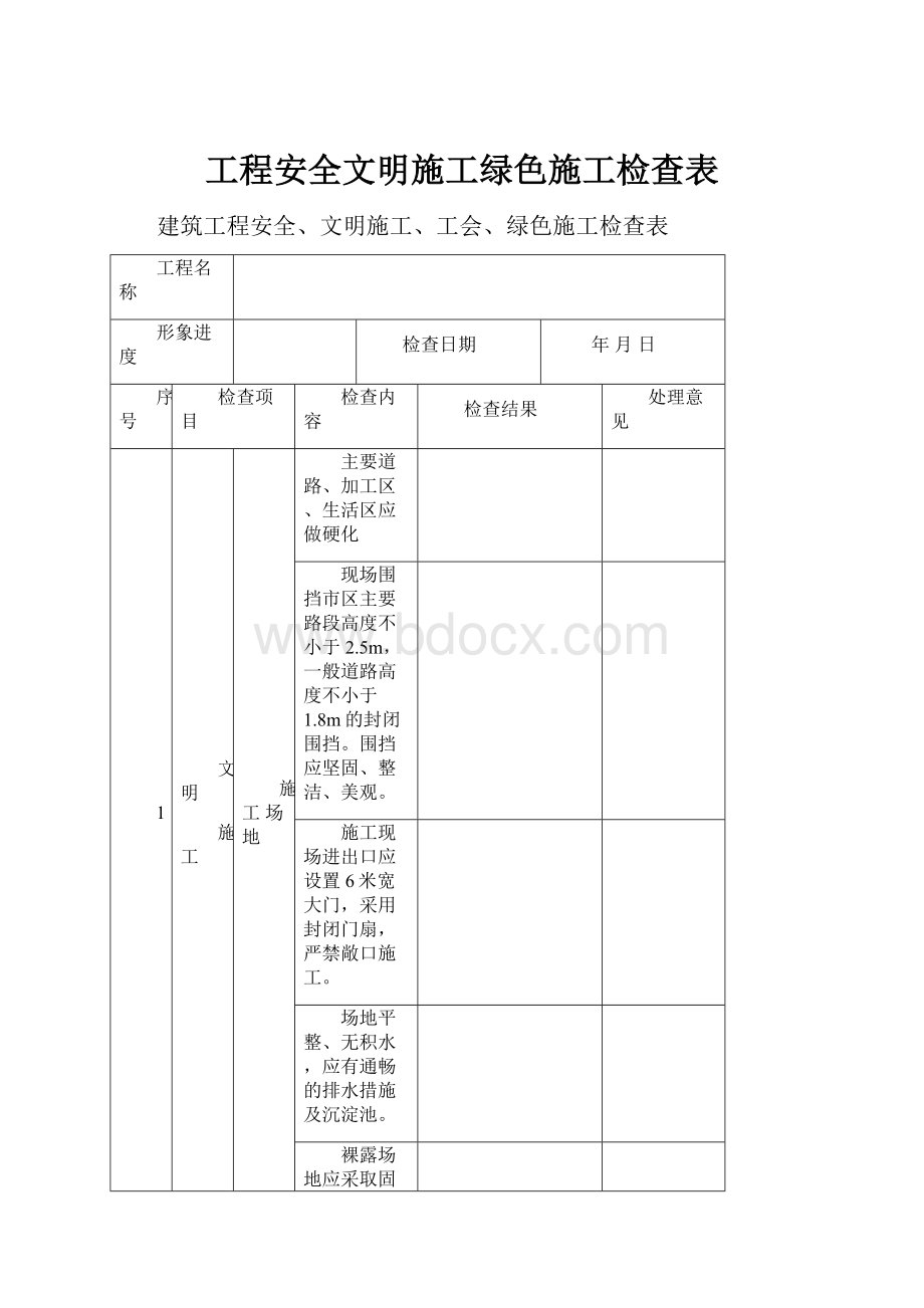 工程安全文明施工绿色施工检查表.docx