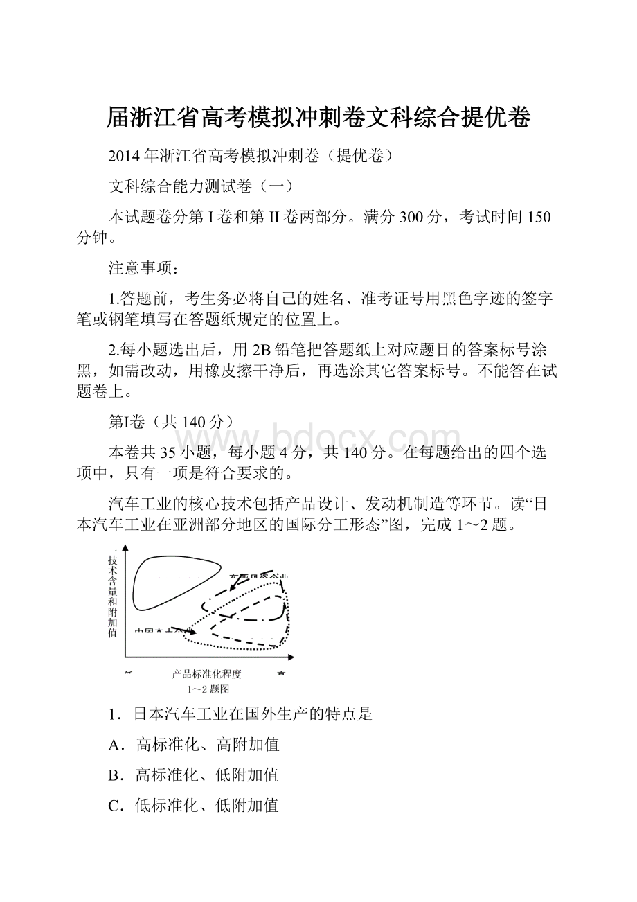 届浙江省高考模拟冲刺卷文科综合提优卷.docx_第1页