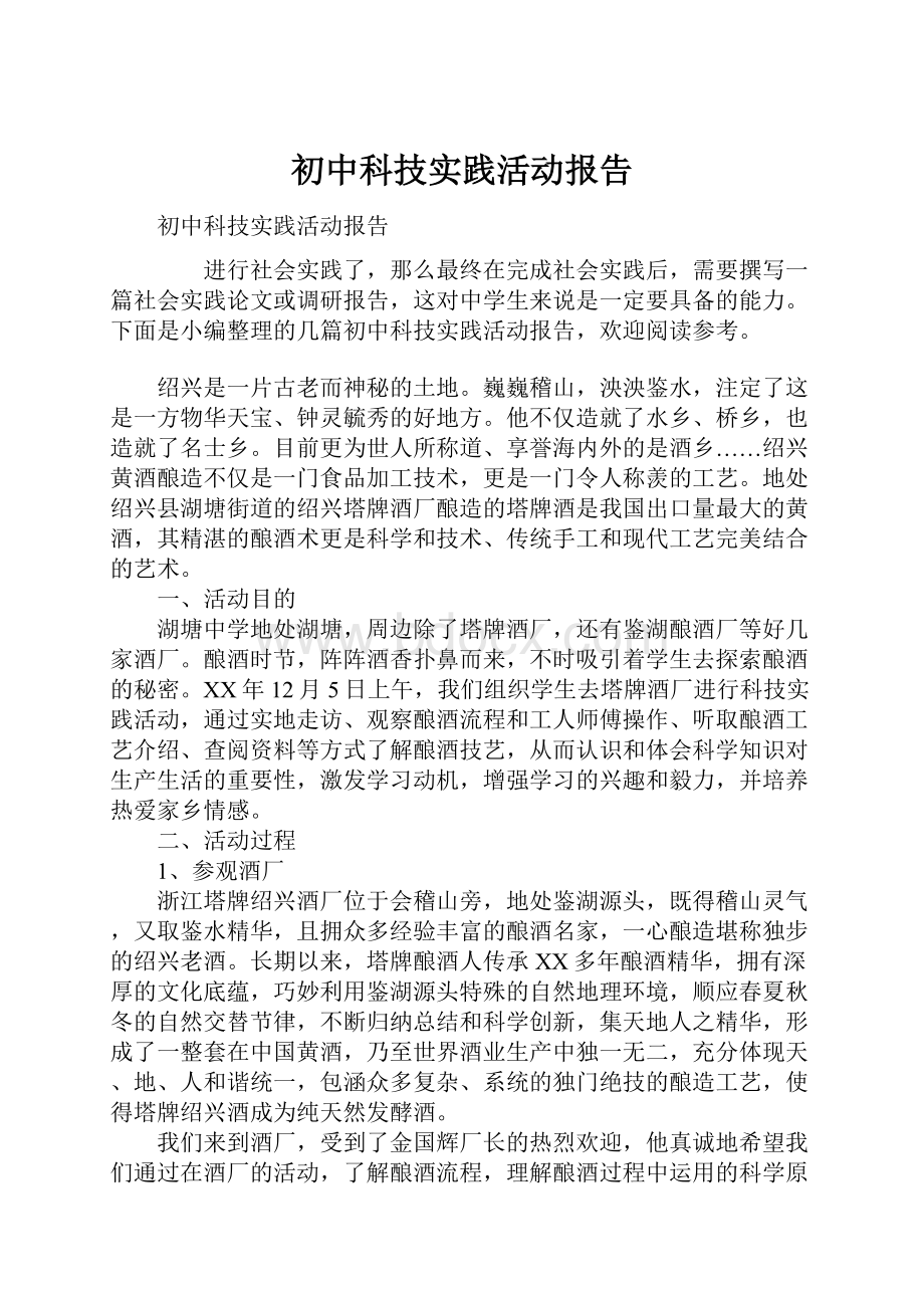 初中科技实践活动报告.docx