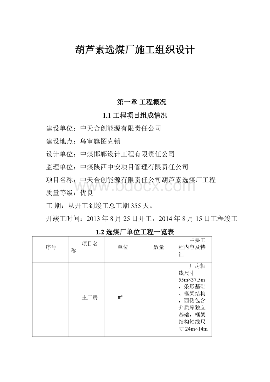 葫芦素选煤厂施工组织设计.docx