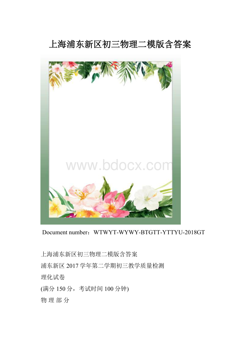 上海浦东新区初三物理二模版含答案.docx