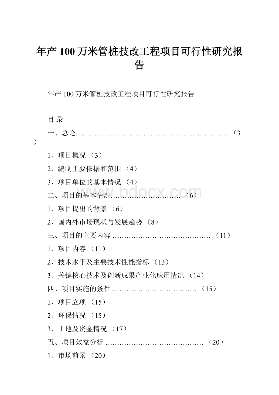 年产100万米管桩技改工程项目可行性研究报告.docx_第1页