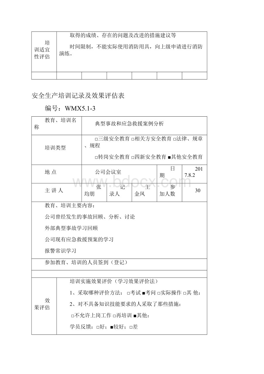 安全生产培训记录及效果评估表.docx_第3页