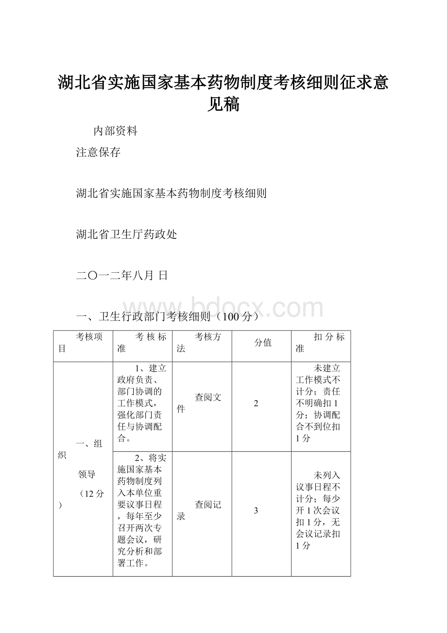 湖北省实施国家基本药物制度考核细则征求意见稿.docx