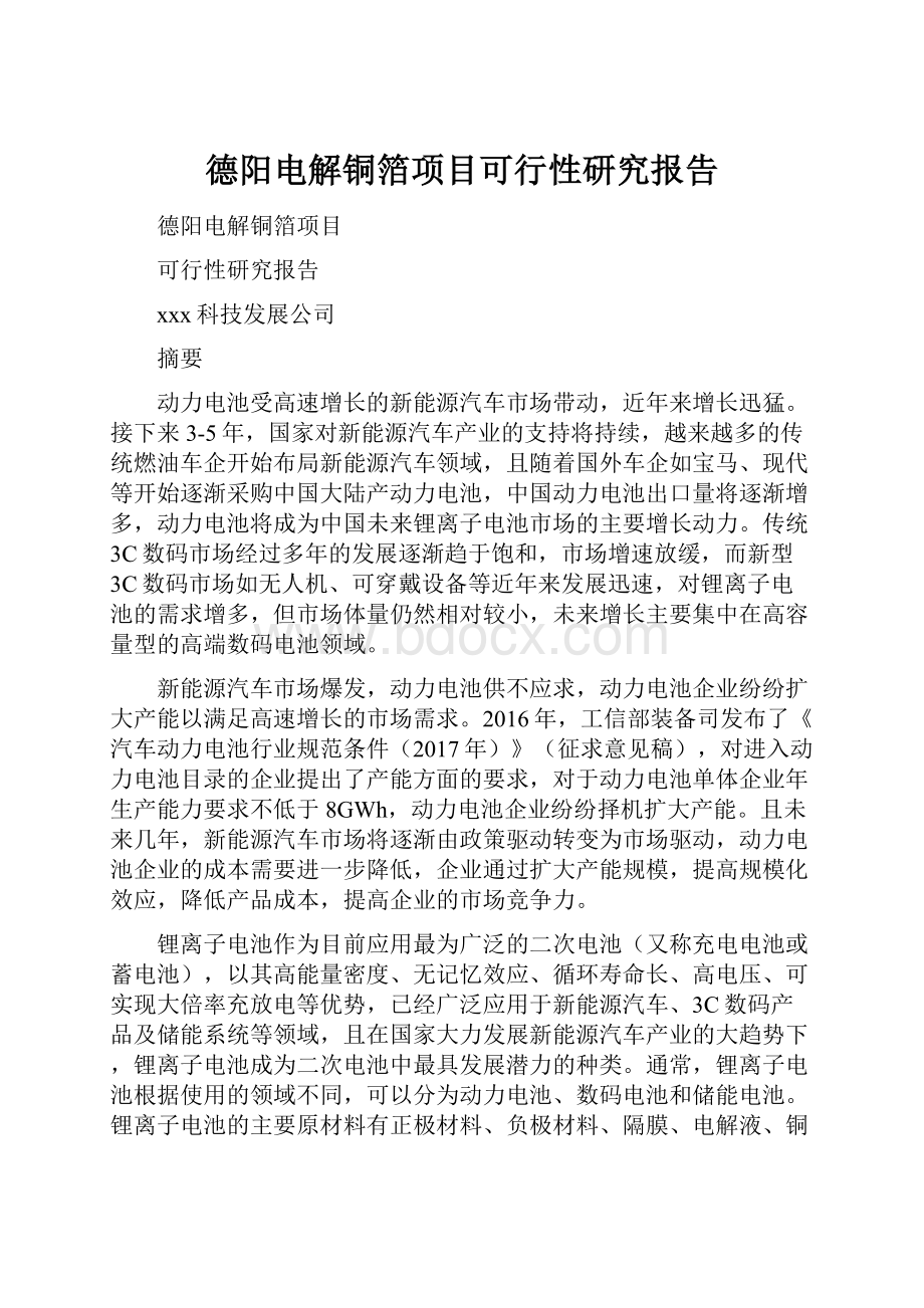 德阳电解铜箔项目可行性研究报告.docx