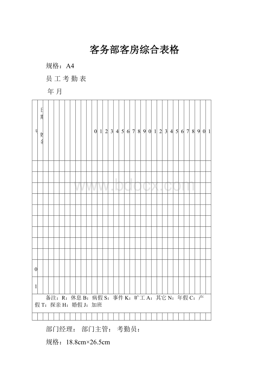 客务部客房综合表格.docx