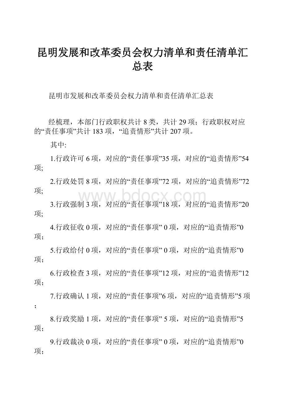 昆明发展和改革委员会权力清单和责任清单汇总表.docx