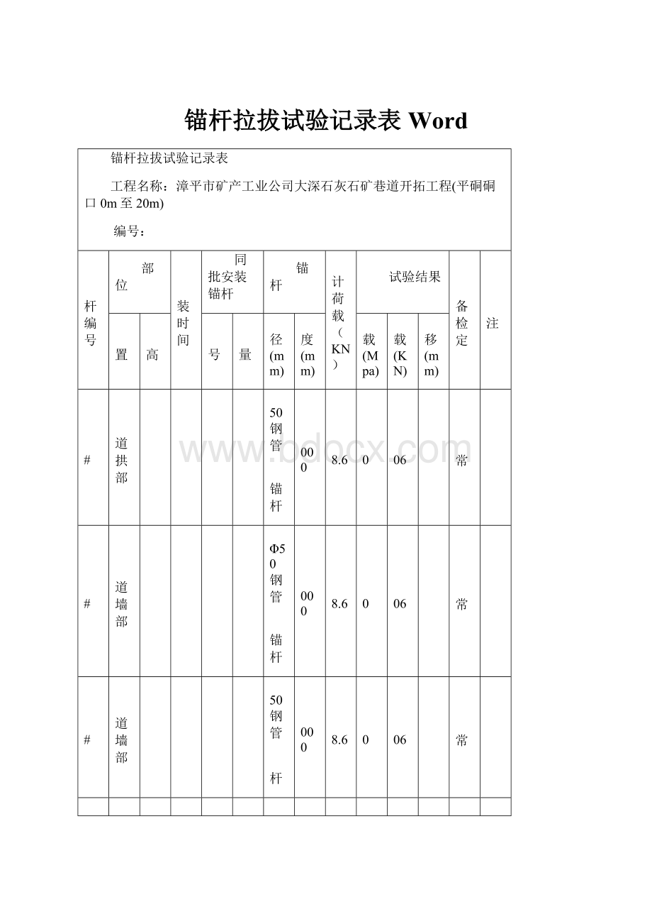 锚杆拉拔试验记录表 Word.docx_第1页