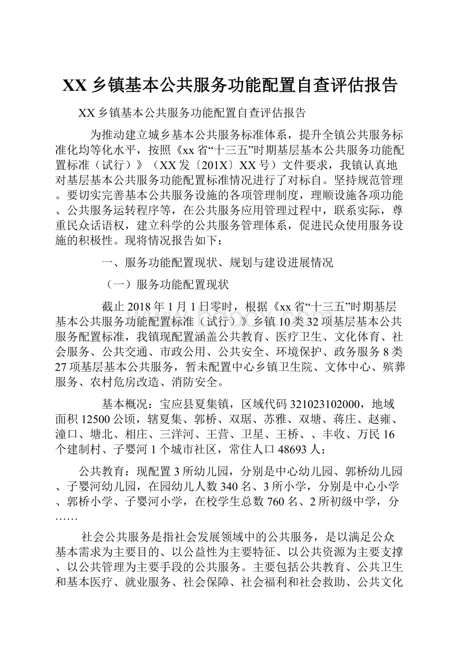 XX乡镇基本公共服务功能配置自查评估报告.docx