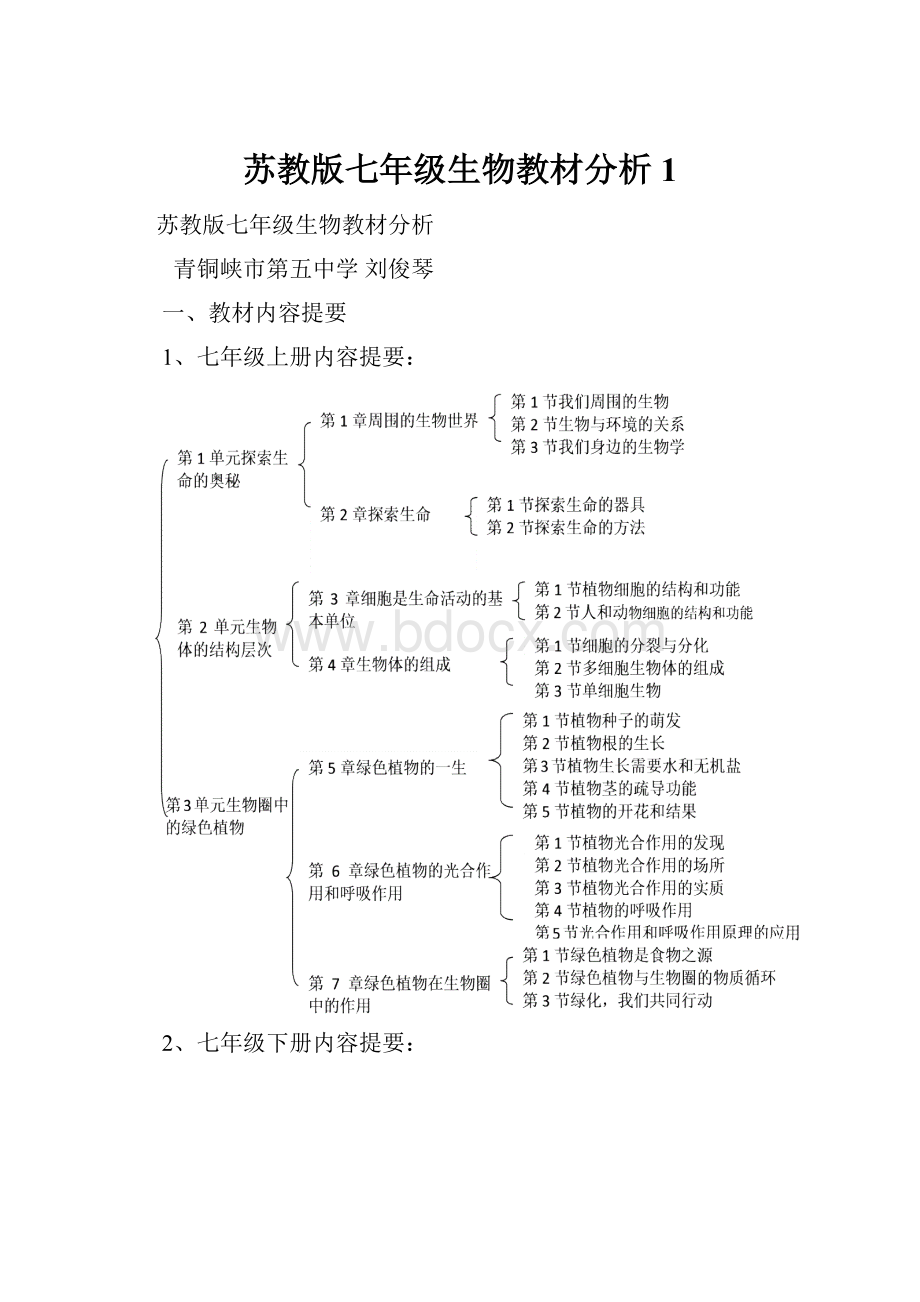 苏教版七年级生物教材分析1.docx