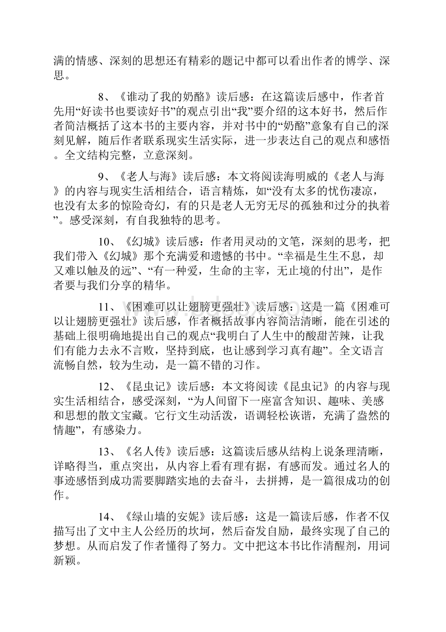 读后感评语集锦学生评语模板.docx_第2页