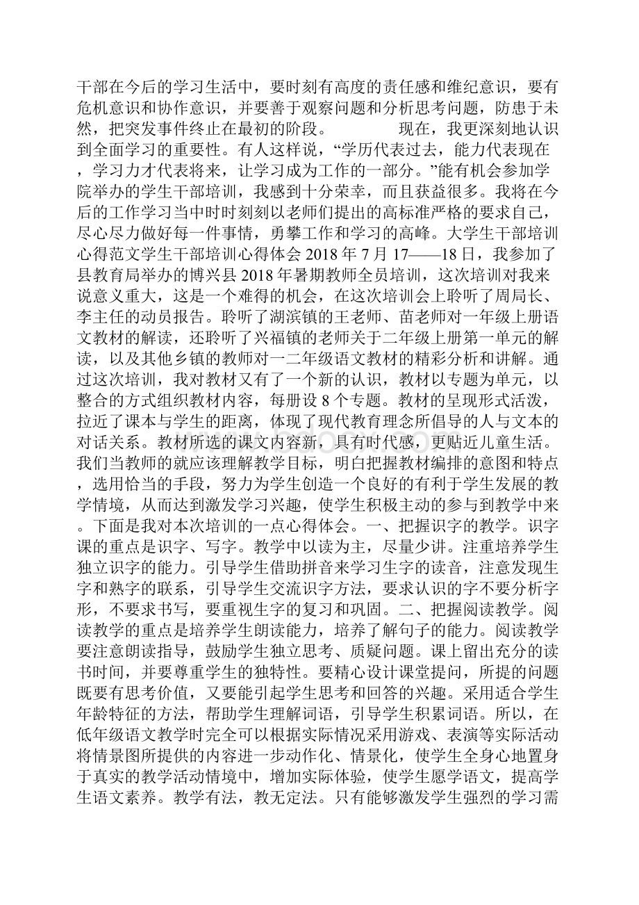 参加学生干部培训班的心得体会.docx_第3页