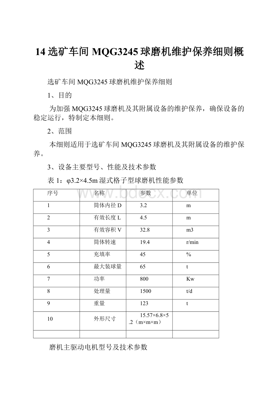 14选矿车间MQG3245球磨机维护保养细则概述.docx