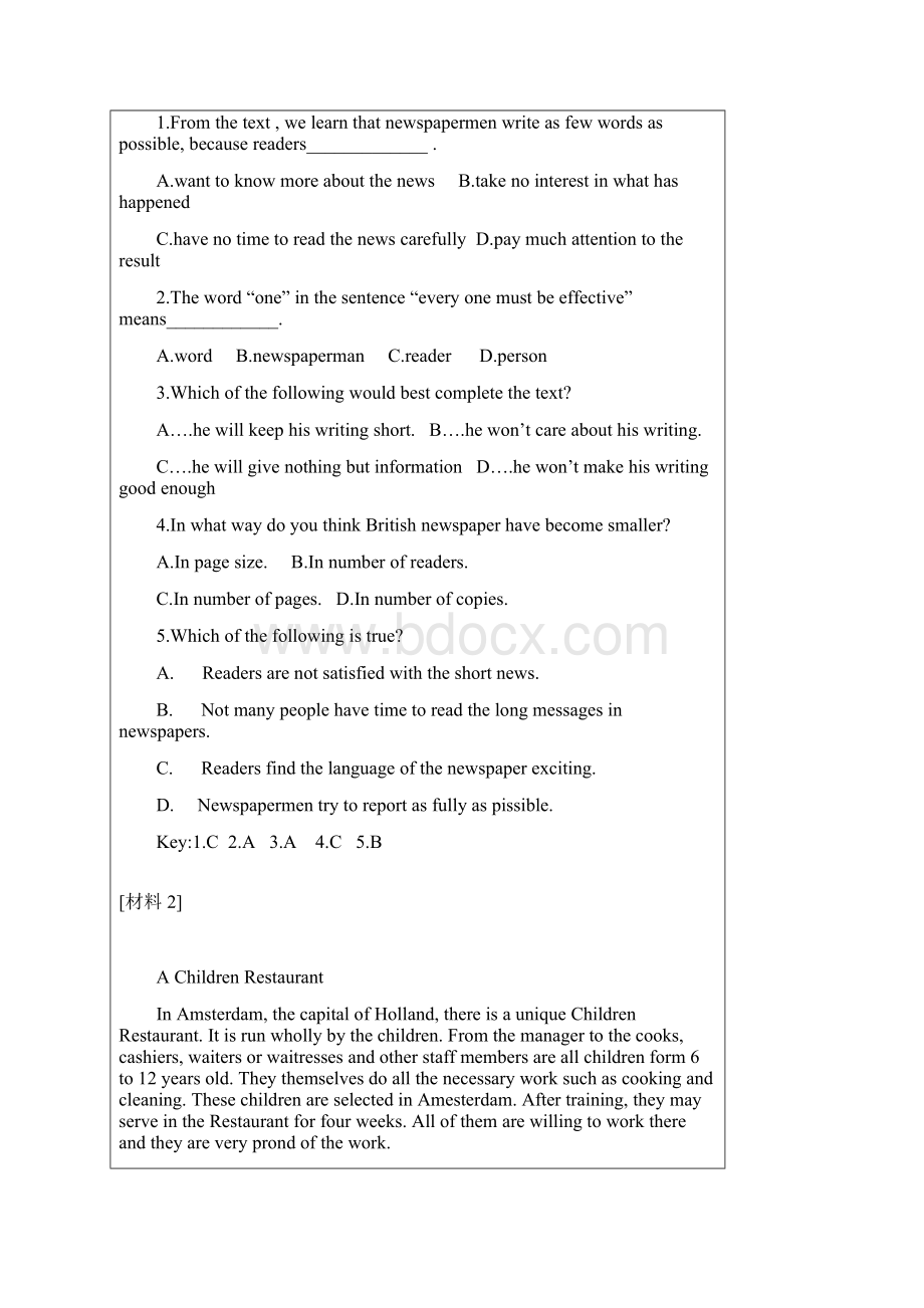 福建尤溪县中考英语阅读理解编选5份打包含答案.docx_第2页