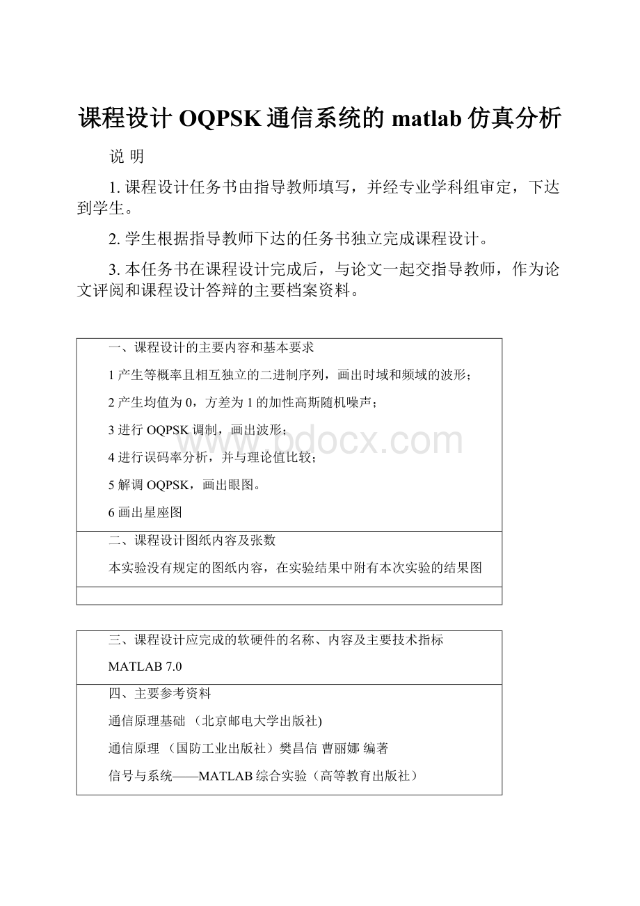 课程设计OQPSK通信系统的matlab仿真分析.docx