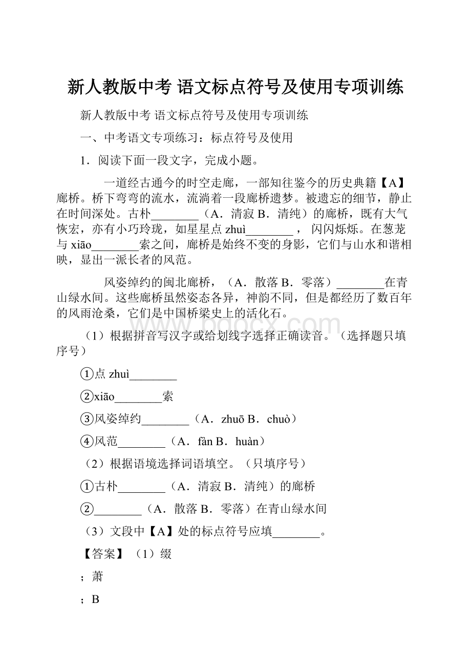 新人教版中考 语文标点符号及使用专项训练.docx