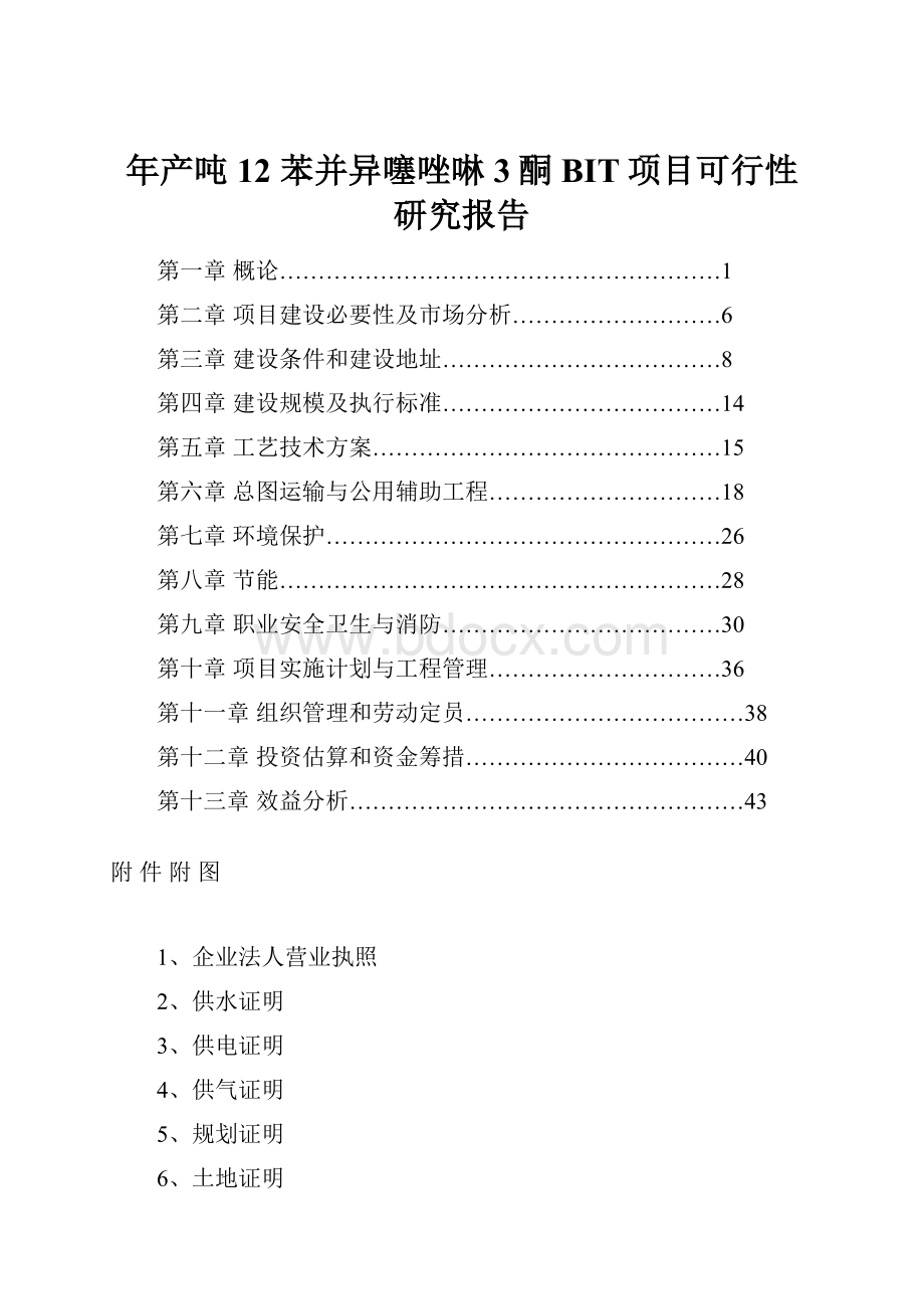 年产吨12苯并异噻唑啉3酮BIT项目可行性研究报告.docx_第1页