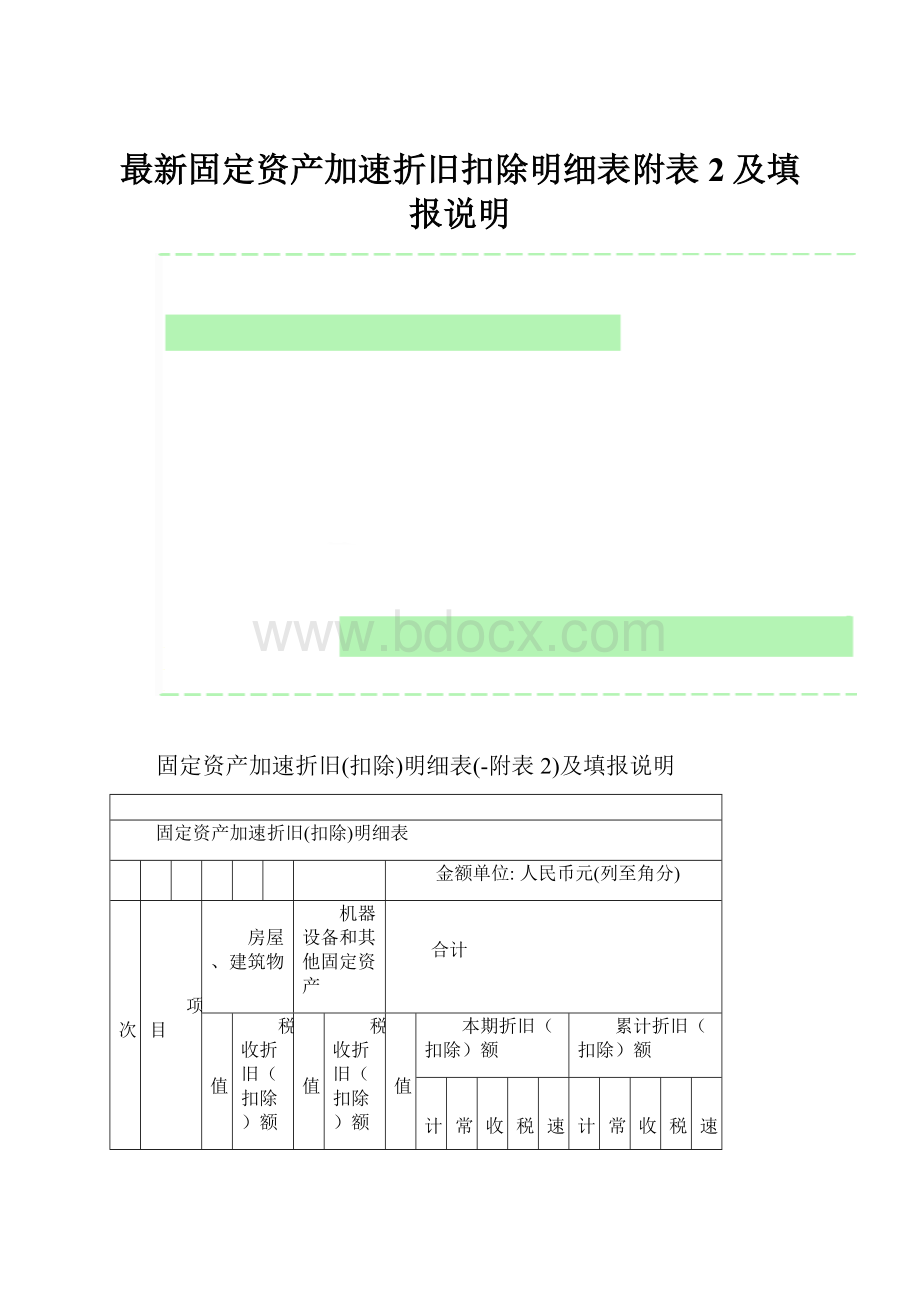 最新固定资产加速折旧扣除明细表附表2及填报说明.docx