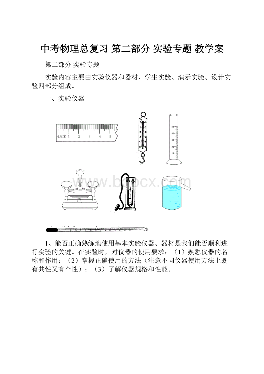 中考物理总复习 第二部分 实验专题 教学案.docx