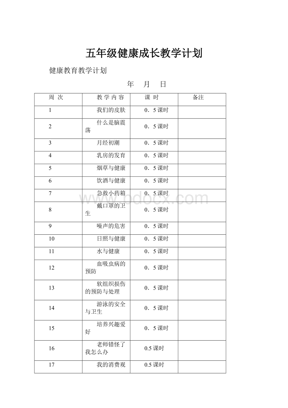 五年级健康成长教学计划.docx_第1页