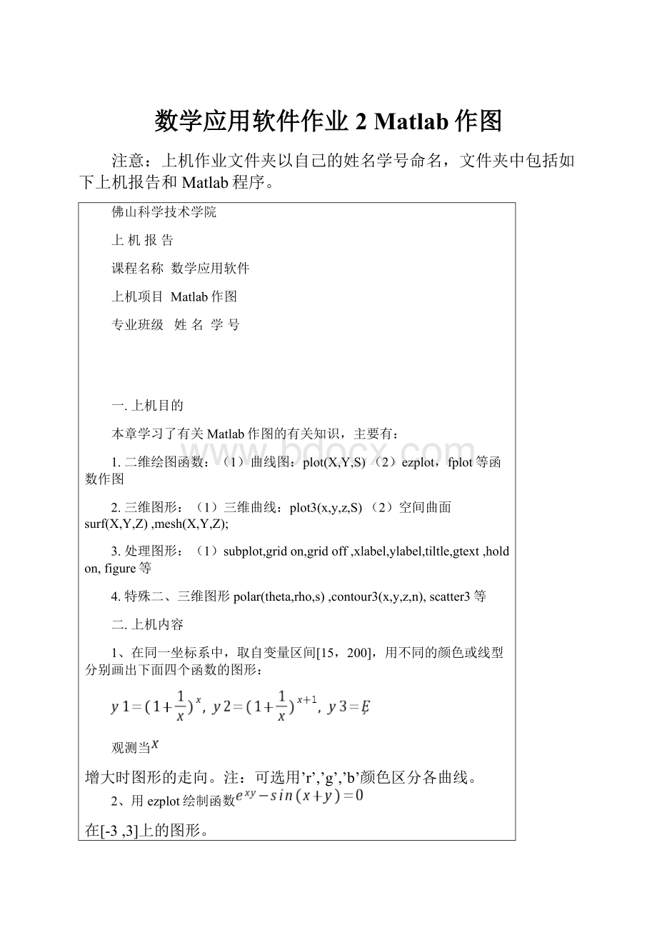 数学应用软件作业2 Matlab作图.docx