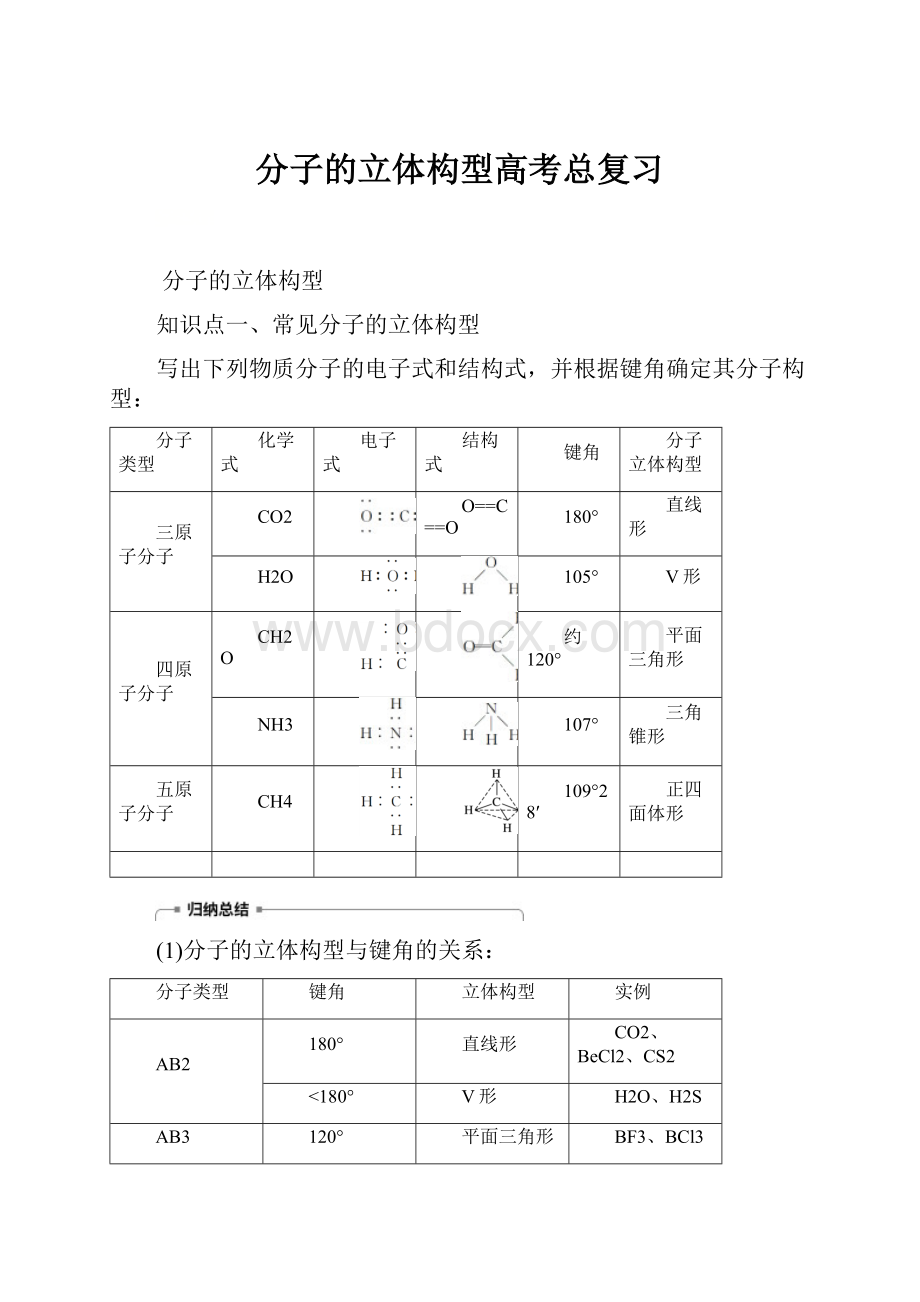 分子的立体构型高考总复习.docx