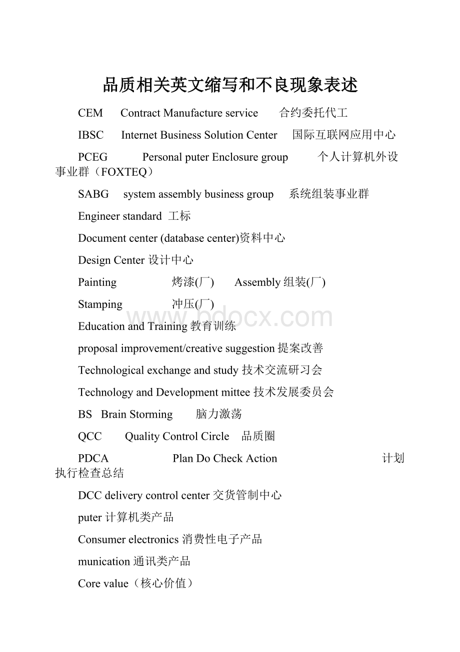 品质相关英文缩写和不良现象表述.docx