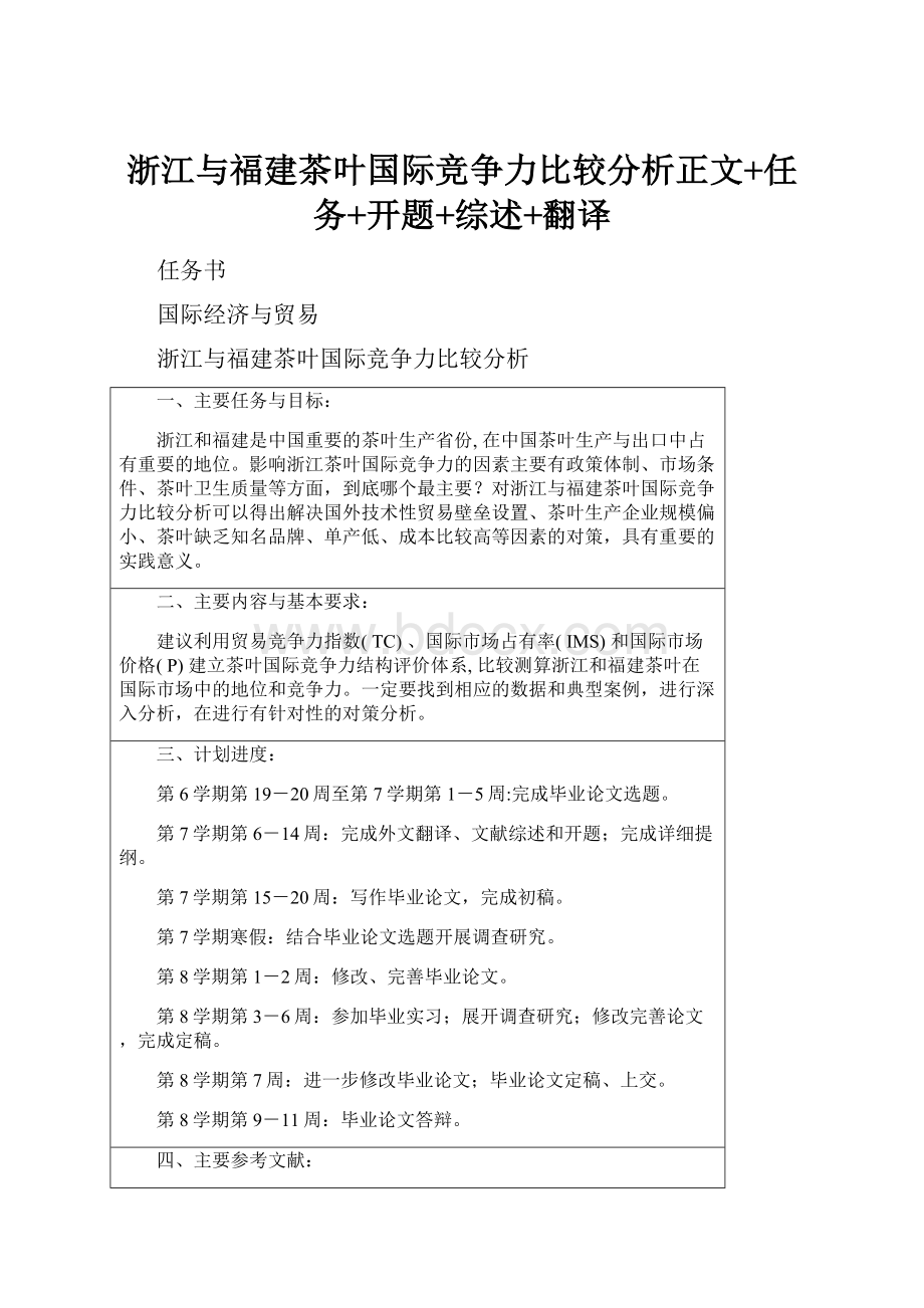 浙江与福建茶叶国际竞争力比较分析正文+任务+开题+综述+翻译.docx_第1页