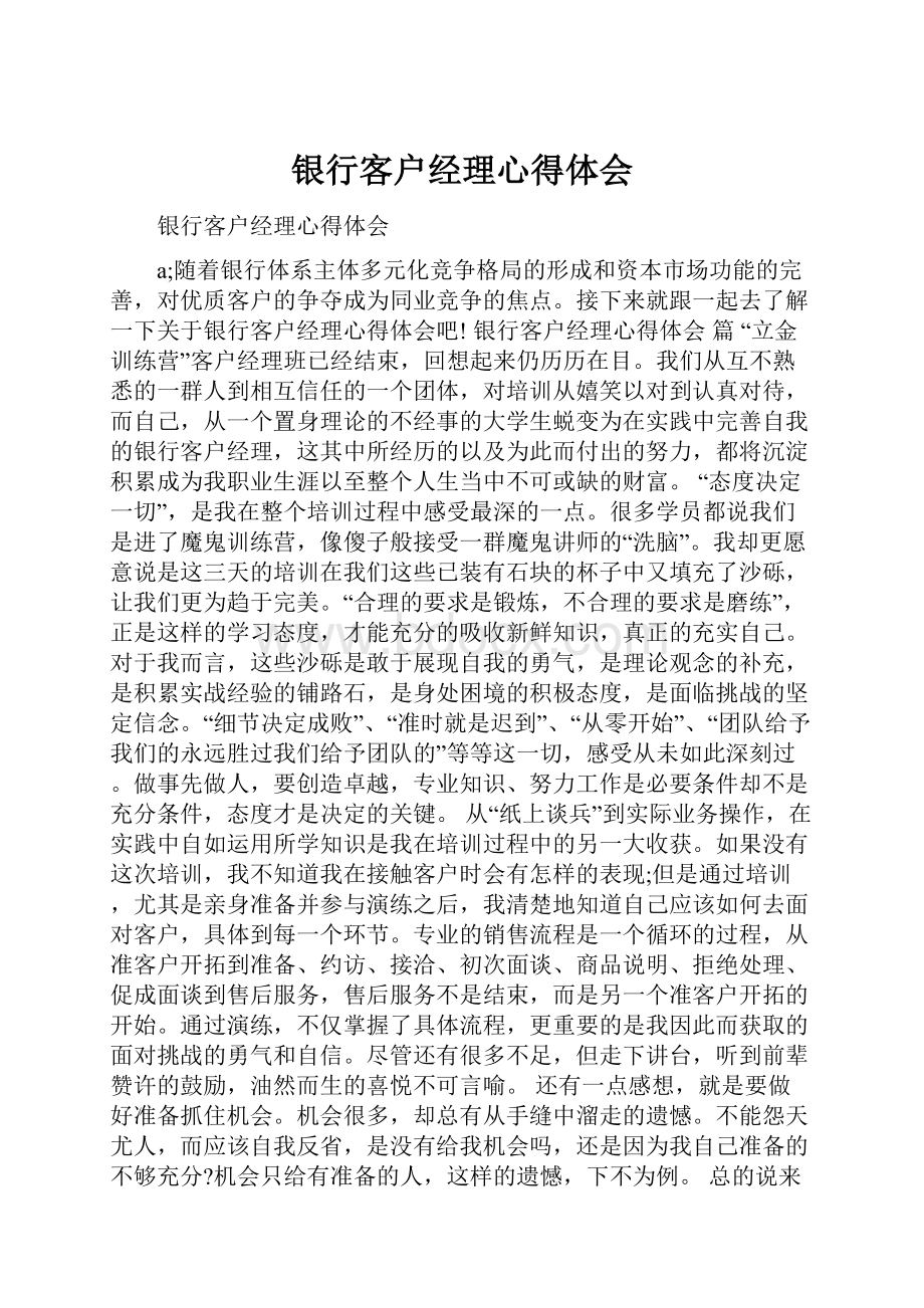 银行客户经理心得体会.docx_第1页