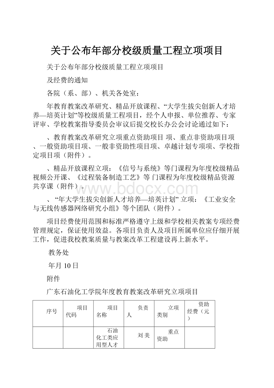 关于公布年部分校级质量工程立项项目.docx_第1页