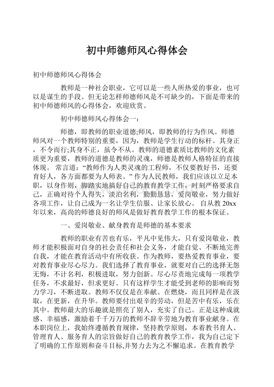 初中师德师风心得体会.docx