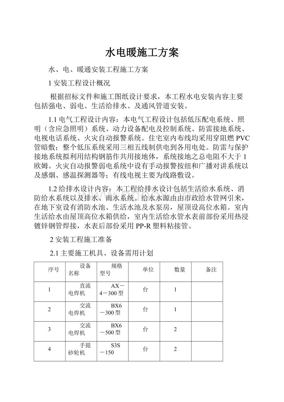 水电暖施工方案.docx