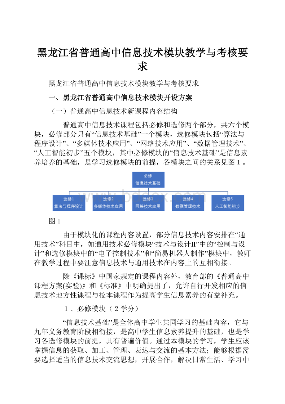 黑龙江省普通高中信息技术模块教学与考核要求.docx