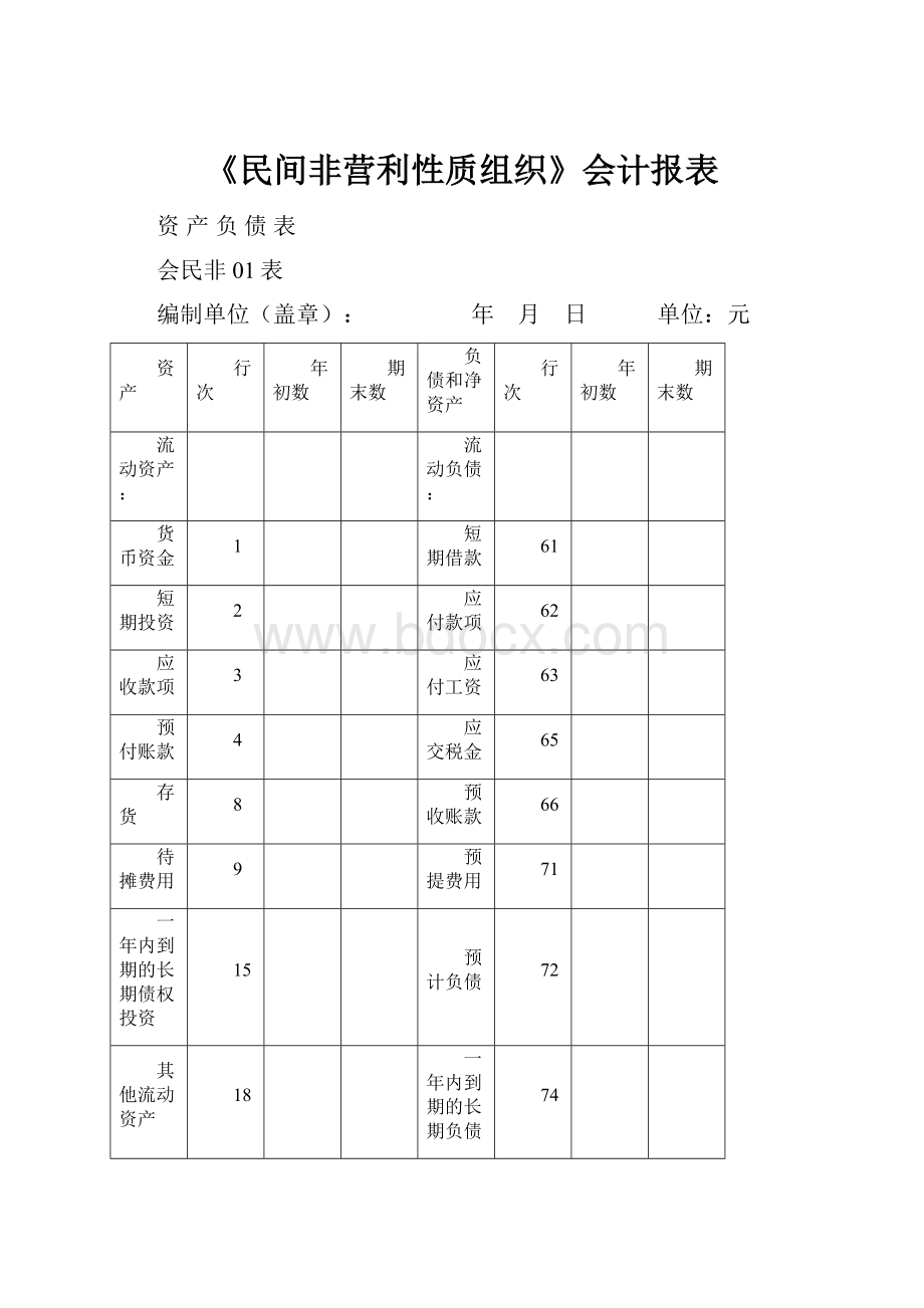 《民间非营利性质组织》会计报表.docx