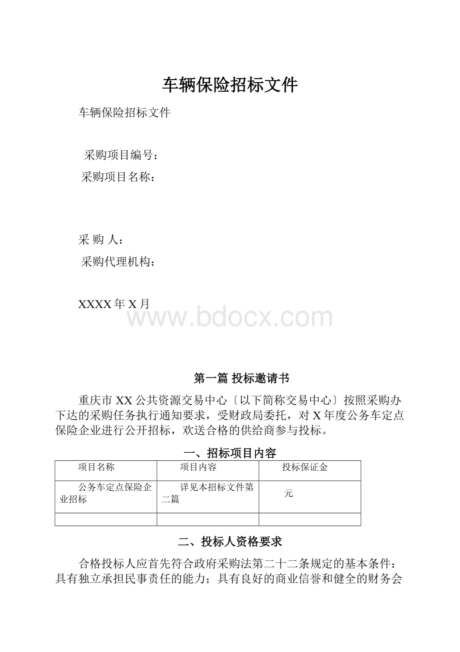 车辆保险招标文件.docx_第1页