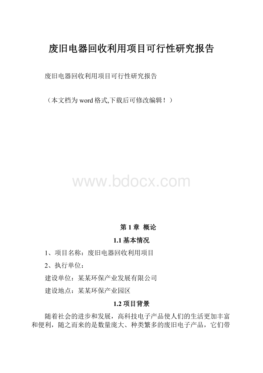 废旧电器回收利用项目可行性研究报告.docx_第1页