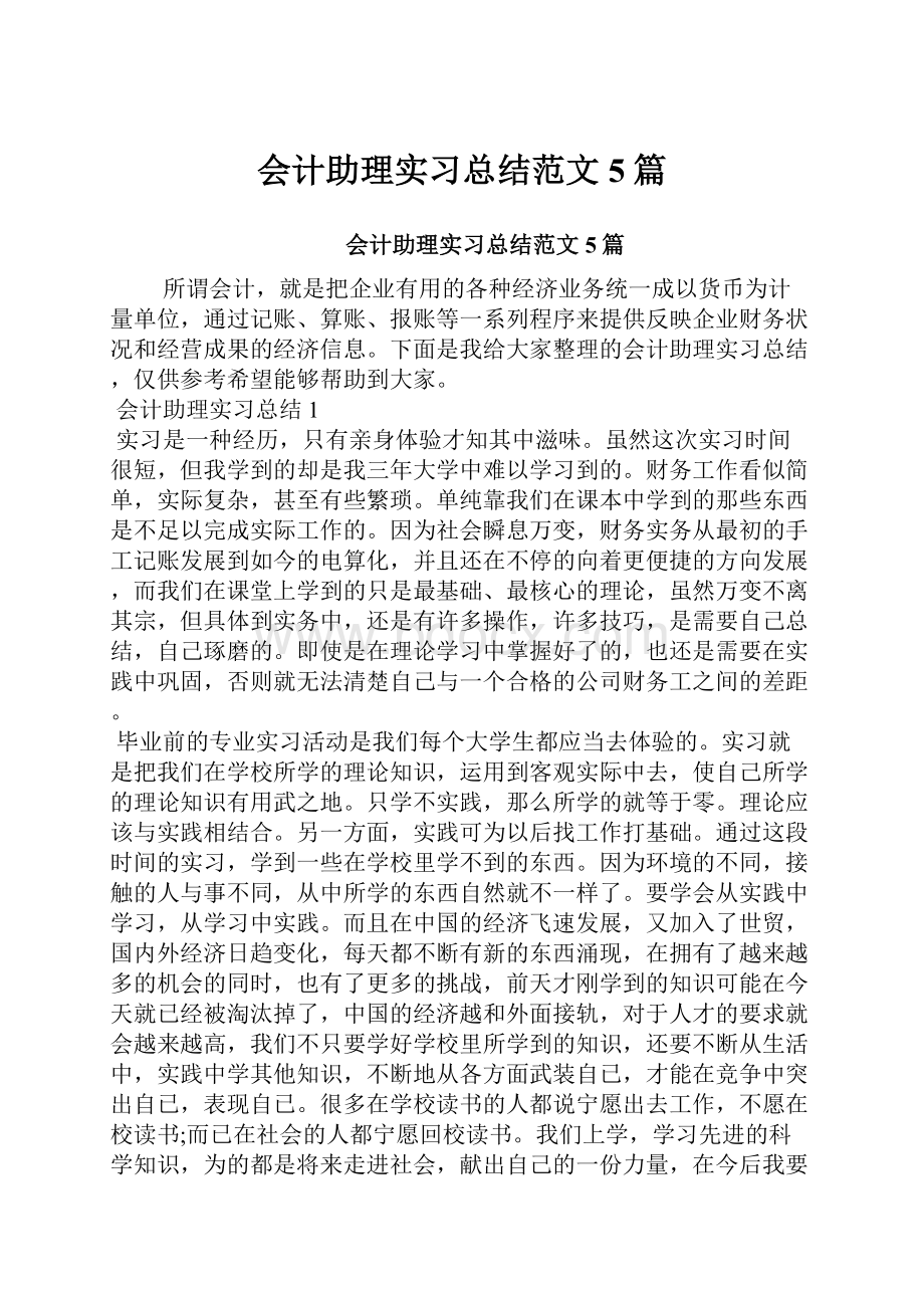 会计助理实习总结范文5篇.docx