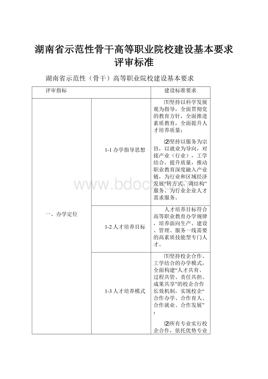 湖南省示范性骨干高等职业院校建设基本要求评审标准.docx_第1页