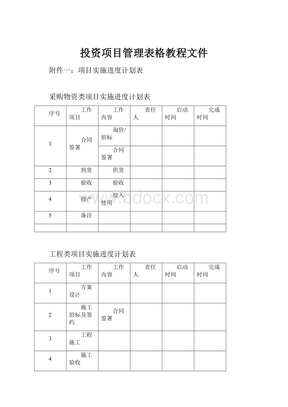 投资项目管理表格教程文件.docx