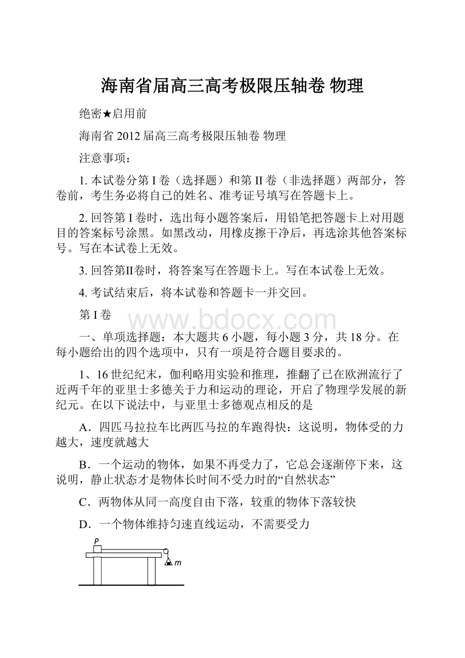 海南省届高三高考极限压轴卷 物理.docx_第1页