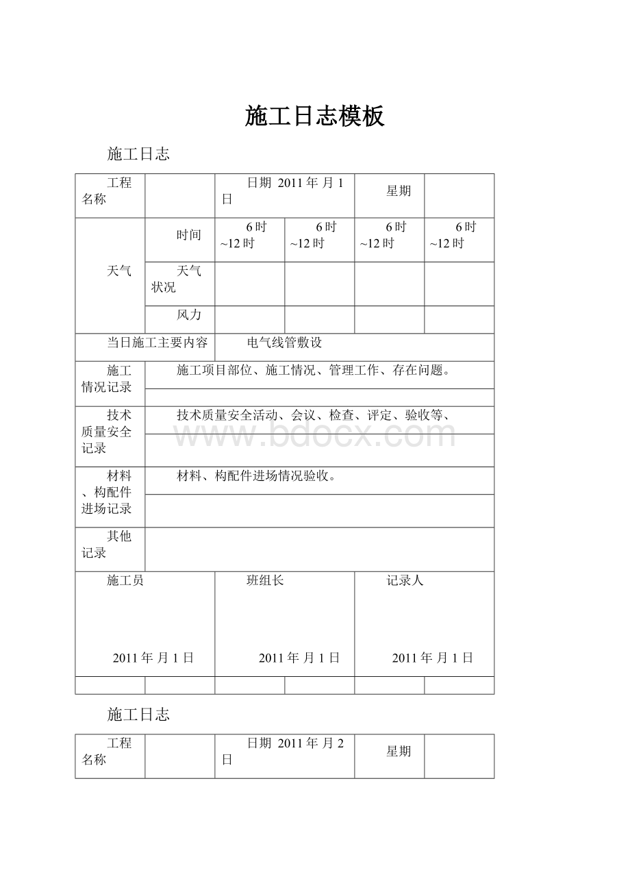 施工日志模板.docx_第1页