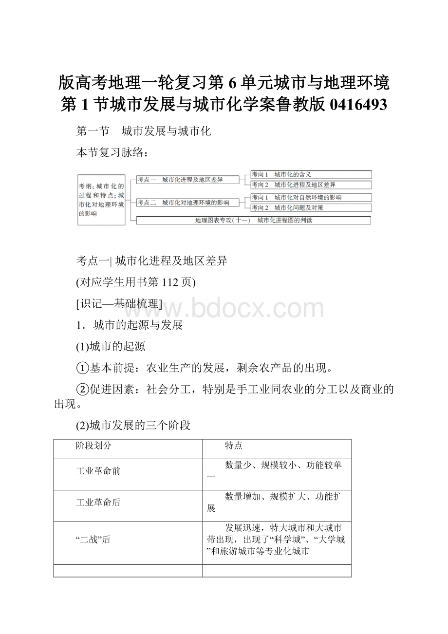 版高考地理一轮复习第6单元城市与地理环境第1节城市发展与城市化学案鲁教版0416493.docx_第1页