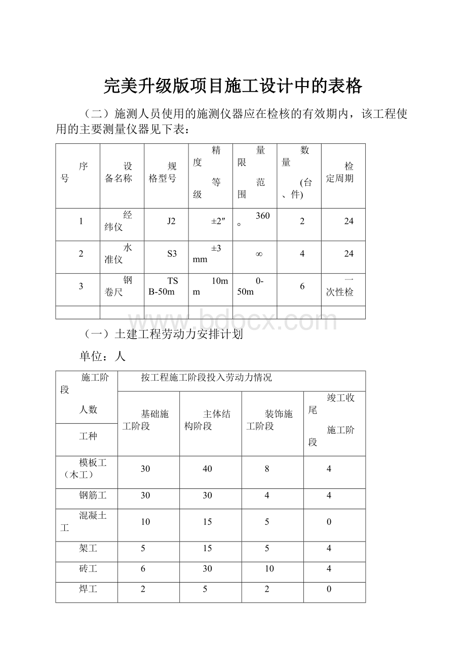 完美升级版项目施工设计中的表格.docx