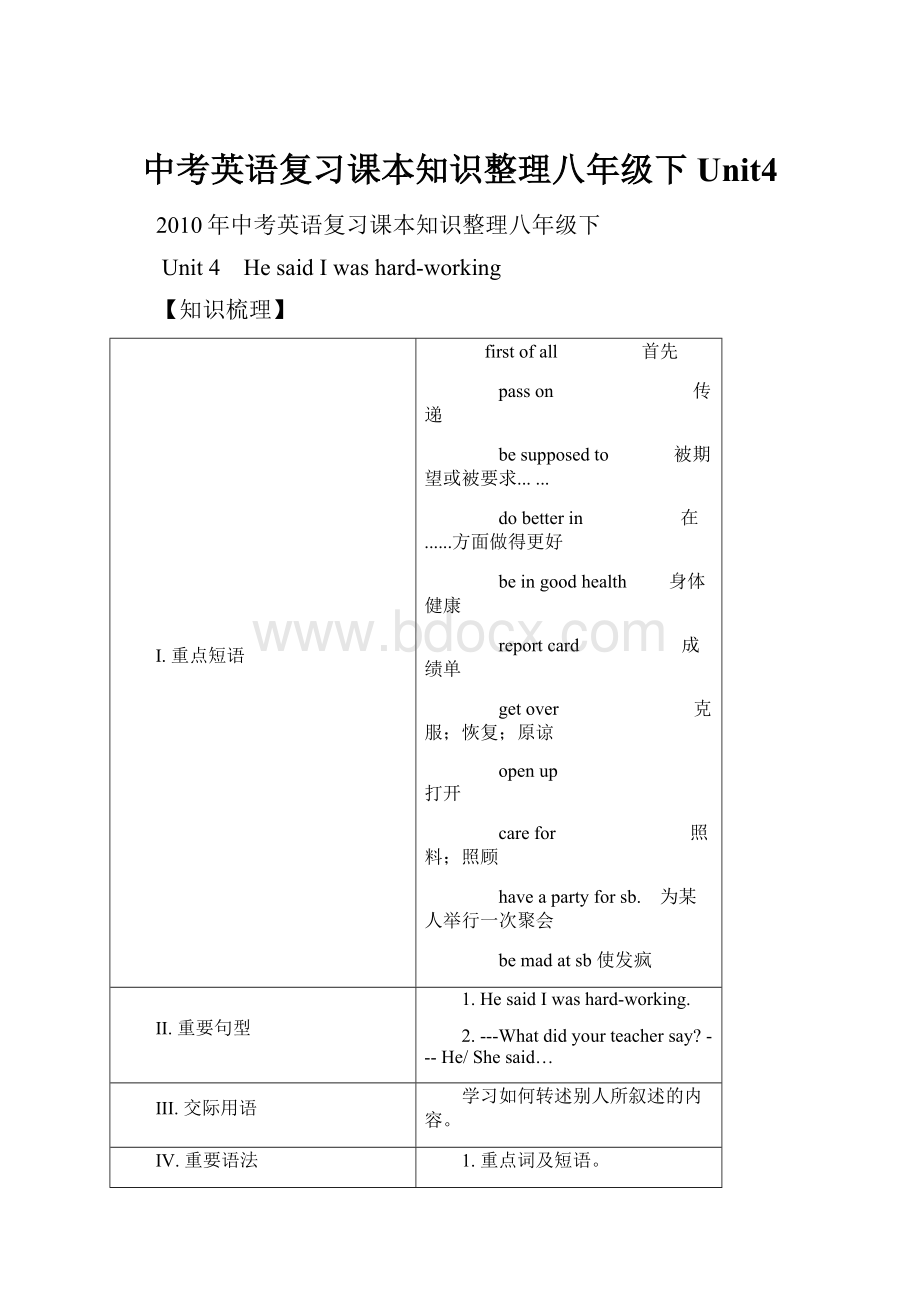 中考英语复习课本知识整理八年级下 Unit4.docx